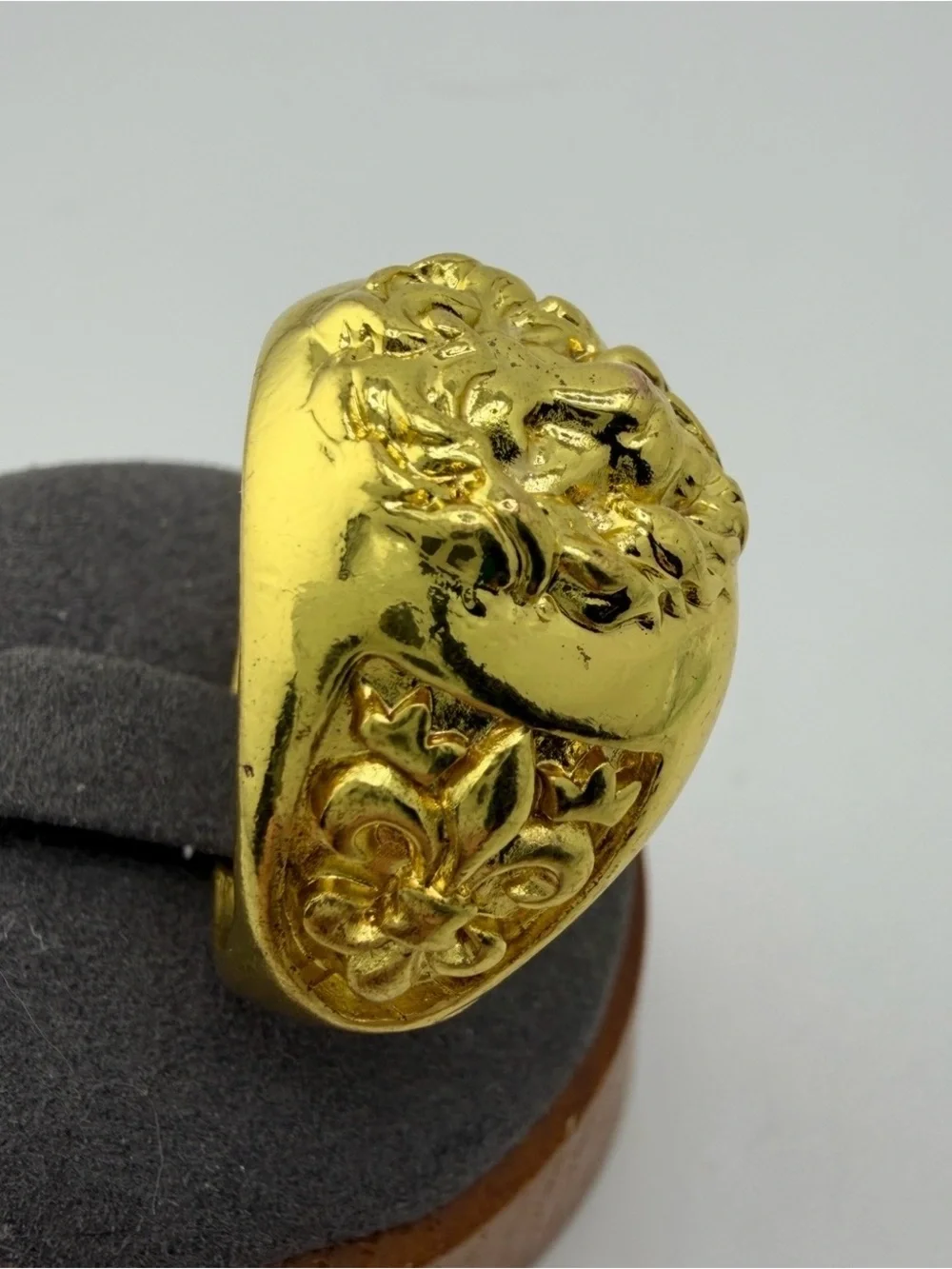 Gold Plated .750 Sterling Silver Base Lion Signet Ring Size 12-3/4 Unisex
